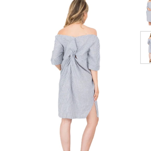 Gray Ivory Pin Stripe
Twisted Back Side
Slitted Woven Dress - Picture 2 of 2